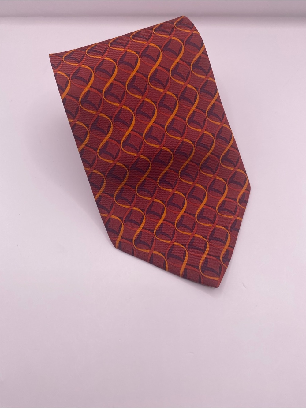 Gucci Silk Geometric Tie in Burgundy and Orange